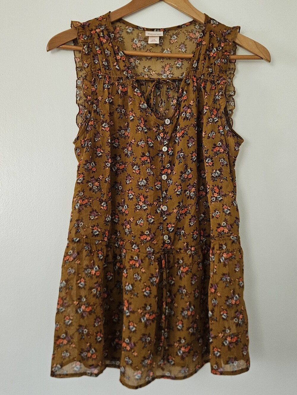 Mossimo Womens Top L Floral Semi-Sheer Western Boho Country Festival Cottage